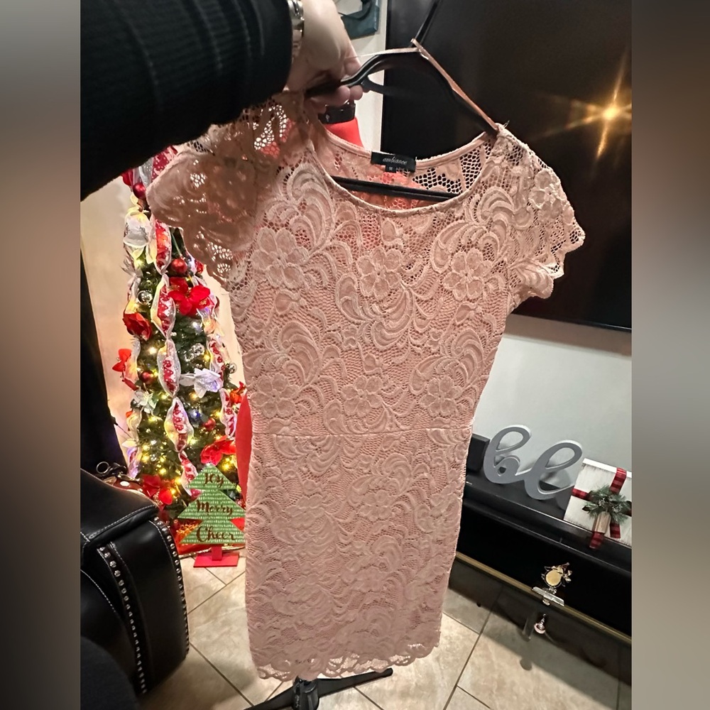 Ambiance Lace Mini Dress in Soft Pink